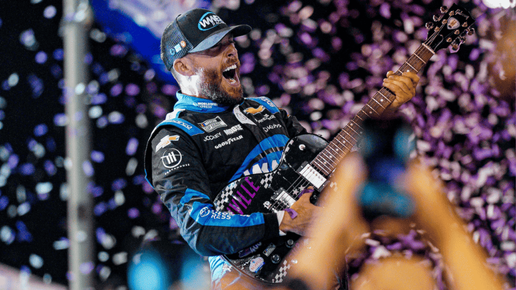 ross chastain celebrating his ally 400 win on victory lane. photo courtesy of trackhouse racing